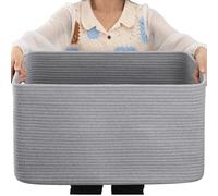 OIAHOMY 75L Large Blanket Basket, Woven Blanket Storage Basket with Handle, Cotton Rope Basket for Organizing 22”x17”x12”, Blanket Basket living Room, Toy Basket for Nursery, Grey