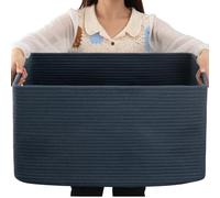 OIAHOMY 75L Large Rectangular Blue Cotton Rope Storage Basket, 22”x17”x12”, Living Room, Nursery, Blanket Basket with Handle