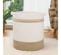 OIAHOMY 80L Laundry Basket, Laundry Hamper, Cotton Rope Storage Basket with Handles, Decorative Woven Basket for Living Room,Storage Baskets for Clothes, Blankets, and Toys -20"×18"-Yellow&White