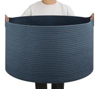 OIAHOMY 90L Large Blanket Basket with Handle, Blanket Storage for Living Room 23" x 23" x 13", Laundry Basket for Blankets, Pillows, Large Woven Rope Baskets for Kids, Dogs Toys - Blue