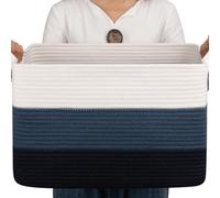 OIAHOMY Blanket Basket, Rectangle Woven Baskets, Nursery Blanket Storage Living Room, Toy Storage With Handle, Large Baskets for Organizing-17.7”x13.8”x11”-Gradient Blue