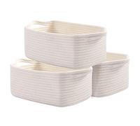 OIAHOMY Cotton Rope Baskets, Woven Baskets for Storage, Nursery Storage Baskets, Decorative Storage Bins, Rectangle Storage Basket with Handles, Storage Baskets for Shelves, Pack of 3, Pure and White