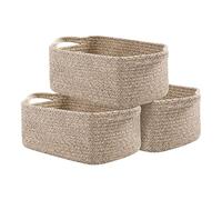 OIAHOMY Cotton Rope Baskets, Woven Baskets for Storage, Nursery Storage Baskets, Rectangle Storage Basket with Handles, Storage Baskets for Shelves, Pack of 3, Brown Variegated