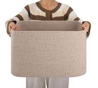 OIAHOMY Cotton Rope Rectangle Woven Nursery Blanket Basket, Toy Storage Basket with Handle, 18”x14”x12”, Brown Variegated
