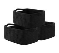 OIAHOMY Cotton Rope Woven Baskets for Storage, Nursery Rectangle Storage Basket with Handles for Shelves, Pack of 3, Black