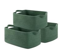 OIAHOMY Cotton Rope Woven Baskets for Storage, Nursery Rectangle Storage Basket with Handles for Shelves, Pack of 3, Green