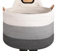OIAHOMY Extra Large Storage Basket, 24" x 15" Woven Blanket Storage for Living Room, Round Laundry Basket for Pillow - Gradient Grey