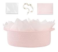 OIAHOMY Gift Basket with Handle, 13.4"x 10"x 5.5" Woven Basket with Gift Bag, Ribbon and Wrap Tissue Paper, Nursery Bins Empty to Fill with Towels, Baby, Pet Toy Organizer - Pink