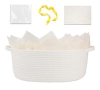 OIAHOMY Gift Basket with Handle, 15.4"x 11.4"x 6.7" Woven Basket with Gift Bag, Ribbon and Wrap Tissue Paper, Nursery Bins Empty to Fill with Towels, Baby, Pet Toy Organizer - White