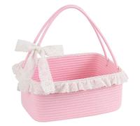 OIAHOMY Gift Basket with Long Handles, Large Woven Baskets for Gifts with Gift Bag, Ribbons and Lace, Cotton Rope Storage Basket for Birthdays, Baby Showers, Wedding DIY Presents - Pink