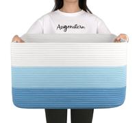 OIAHOMY Large Blanket Basket, 22”x17”x12” Rectangle Woven Baskets, Nursery Blanket Storage Living Room, Toy Storage With Handle, Large Baskets for Organizing-Gradient Light Blue