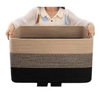 OIAHOMY Large Blanket Basket, 22”x17”x12” Rectangle Woven Baskets, Nursery Blanket Storage Living Room, Toy Storage With Handle, Large Baskets for Organizing-Yellow Black