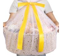 OIAHOMY Large Gift Basket Empty 17" x 12.6" x 7", Storage Basket with Gift Bag, Ribbon and Glitter Tulle for DIY Anytime, Toy Storage for Kids, Dogs with Handles in A Stylish Design - Brown