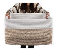 OIAHOMY Large Rectangle Blanket Basket, Woven Nursery Cotton Rope Baskets for Storage, Living Room, Toy Organizing With Handle-22”x17”x12”-Gradient Yellow