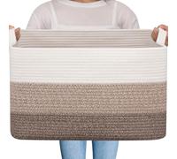 OIAHOMY Large Storage Basket, Cotton Rope Woven Blanket Basket, Toy Bin for Baby Room, Container for Blanket Storage in Living Room, 20''×16''×12'', Gradient Brown