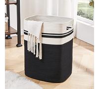 OIAHOMY Laundry Hamper-Laundry Basket,Tall Cotton Storage Basket with Handles,Decorative Blanket Basket for Living room,Collapsible Large Basket for Toys,Pillows,Clothes Organizer-16x13x22in-Black