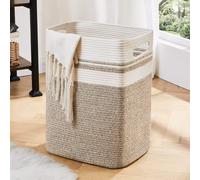 OIAHOMY Laundry Hamper-Laundry Basket,Tall Cotton Storage Basket with Handles,Decorative Blanket Basket for Living room,Collapsible Large Basket for Toys,Pillows,Clothes-16x13x22in-Yellow variegated