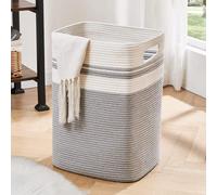 OIAHOMY Laundry Hamper-Laundry Basket,Tall Cotton Storage Basket with Handles,Decorative Blanket Basket for Living room,Collapsible Large Basket for Toys,Pillows,Clothes-16x13x22in-Grey