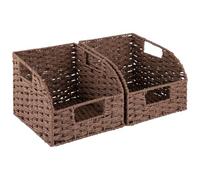 OIAHOMY Pantry Baskets for Organizing, Paper Rope Baskets with Built-in Handles, Wicker Storage Bins for Shelves, 2 Pack-Brown