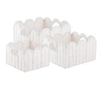 OIAHOMY Scalloped Wicker Basket, Hand-woven Rattan Baskets with Built-in Handles, Paper Rope Basket for Organizing and Decor, 3 Pack-White