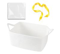 OIAHOMY Small Woven Rope Basket with Gift Bags and Ribbons, Gift Basket Empty for Baby Shower Birthday, Halloween, Christmas, Cute Cat Ear Handles for Shelf Living Room Bathroom,White