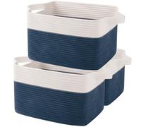 OIAHOMY Storage Baskets - Woven Cotton Rope Baskets for Shelves, Toy Towel Organizer Bins, Pack of 3, Blue & White