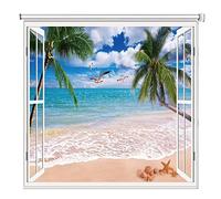 oiakus Blackout Roller Shades, 3D Beach Sea View Patterned Blackout Blind, Thermal Insulated Window Roller Shades, Easy To Install, for Living Room Kitchen Bathroom Bedroom Office