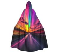 OIBNKCN Aurora at the highway Hooded Cloak for Men and Women-Durable and Stylish Black Cloak with Hood for Halloween, Cosplay and More.