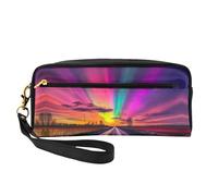 OIBNKCN Aurora at the highway Versatile Travel Makeup Bag - Double-Sided Print, Ultra-Soft PU Leather Cosmetic Organizer for Women, Mothers Day Gifts & Teacher Appreciation