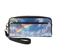 OIBNKCN Blue Sky Rainbow Versatile Travel Makeup Bag - Double-Sided Print, Ultra-Soft PU Leather Cosmetic Organizer for Women, Mothers Day Gifts & Teacher Appreciation