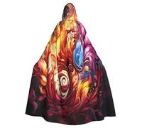 OIBNKCN Colorful Mysterious Flame Hooded Cloak for Men and Women-Durable and Stylish Black Cloak with Hood for Halloween, Cosplay and More.