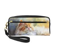 OIBNKCN Cute little cat lost in thought Versatile Travel Makeup Bag - Double-Sided Print, Ultra-Soft PU Leather Cosmetic Organizer for Women, Mothers Day Gifts & Teacher Appreciation