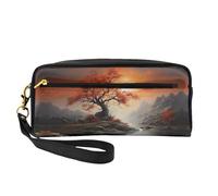 OIBNKCN Maple Leaf Trees Under Sunset Versatile Travel Makeup Bag - Double-Sided Print, Ultra-Soft PU Leather Cosmetic Organizer for Women, Mothers Day Gifts & Teacher Appreciation