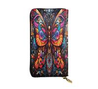 OIBNKCN Mysterious Rainbow Butterfly Premium Leather Wallet with Metal Zipper, Multiple Card Slots Cash Pockets, ideal Gift for Her or Him
