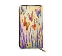 OIBNKCN Purple lavender and butterfly Premium Leather Wallet with Metal Zipper, Multiple Card Slots Cash Pockets, ideal Gift for Her or Him