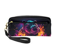 OIBNKCN Rhinoceros emerging from the flames Versatile Travel Makeup Bag - Double-Sided Print, Ultra-Soft PU Leather Cosmetic Organizer for Women, Mothers Day Gifts & Teacher Appreciation