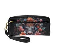 OIBNKCN Rhinoceros surrounded by flowers Versatile Travel Makeup Bag - Double-Sided Print, Ultra-Soft PU Leather Cosmetic Organizer for Women, Mothers Day Gifts & Teacher Appreciation