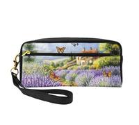 OIBNKCN Romantic Lavender Manor Versatile Travel Makeup Bag - Double-Sided Print, Ultra-Soft PU Leather Cosmetic Organizer for Women, Mothers Day Gifts & Teacher Appreciation