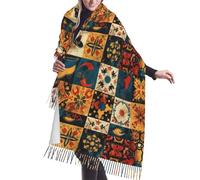 OIBNKCN Splicing ancient patterns Oversized Tassel Scarf for Women-Soft Chunky Fringe Cashmerette Fabric, Warm & Stylish Long Shawl