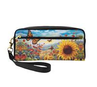 OIBNKCN Sunflower Garden Versatile Travel Makeup Bag - Double-Sided Print, Ultra-Soft PU Leather Cosmetic Organizer for Women, Mothers Day Gifts & Teacher Appreciation