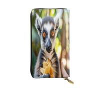 OIBNKCN The lemur eating bread Premium Leather Wallet with Metal Zipper, Multiple Card Slots Cash Pockets, ideal Gift for Her or Him