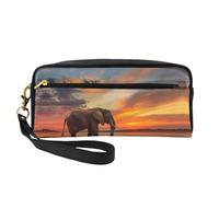 OIBNKCN The lonely elephant under the sunset Versatile Travel Makeup Bag - Double-Sided Print, Ultra-Soft PU Leather Cosmetic Organizer for Women, Mothers Day Gifts & Teacher Appreciation