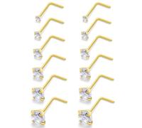 Oicctyzio 14k Real Gold Plated 20/18G L Shape Nose Rings Studs 1.5-4mm Diamond Piercings Jewelry for Women Men Surgical Steel Tiny Small Big Nostril Aretes Para La Nariz Hypoallergenic, Metal, cubic