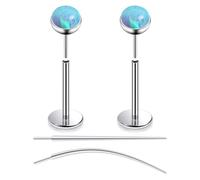 Oicctyzio F136 Titanium 18g Blue Opal Threadless Tragus Helix Conch Cartilage Piercing Jewelry Earrings Nose Lip Rings Studs for Women Men With Flat Back 18 Gauge 10mm Flatback Medusa Monroe Labret
