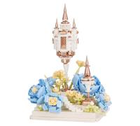 Oichy Flower Building Blocks Set, Fairy Tale Set Architecture Model Blocks with Rose Brick Architecture Building Toys Home Office Decoration Gifts for Adults and Kid (Blue Flower)