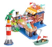 Oichy Lighthouse Coastal Cabin Building Set, Fishing Village House with Boat Architecture Construction Set Cottage Playset Gift for Adults and Kids