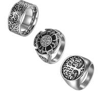 Oidea 3PCS Retro Viking Rings for Men: Gothic Tree of Life Celtic Knot Signet Biker Ring Spinner Ring Set Cocktail Party Statement Ring Band Jewelry Gift, Size 11