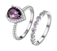 Oidea Amethyst Ring for Women: 3CT Tear Drop Shape Cubic Zirconia Eternity Promise Ring Set for Her Stackable Statement Engagement Wedding Ring Band Size 6