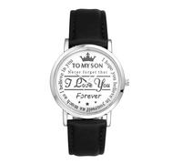 Oidea Analog Quartz Wrist Watches for Men: to My Son Black Leather Strap with White Dial Silver Round Case No Markers Inspirational Message for Birthday Christmas Graduation Gift