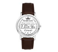 Oidea Analog Quartz Wrist Watches for Men: to My Son Brown Leather Strap with White Dial Silver Round Case No Markers Inspirational Message for Birthday Christmas Graduation Gift